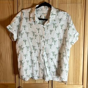 Linen Short Sleeve Shirt with Palm Trees